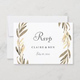 Modernes Goldenes Leaf Wreath Wedding RSVP Karte