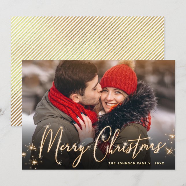 Modernes Goldenes Weihnachtsgrüßen im FOTO Feiertagskarte (Vorne/Hinten)