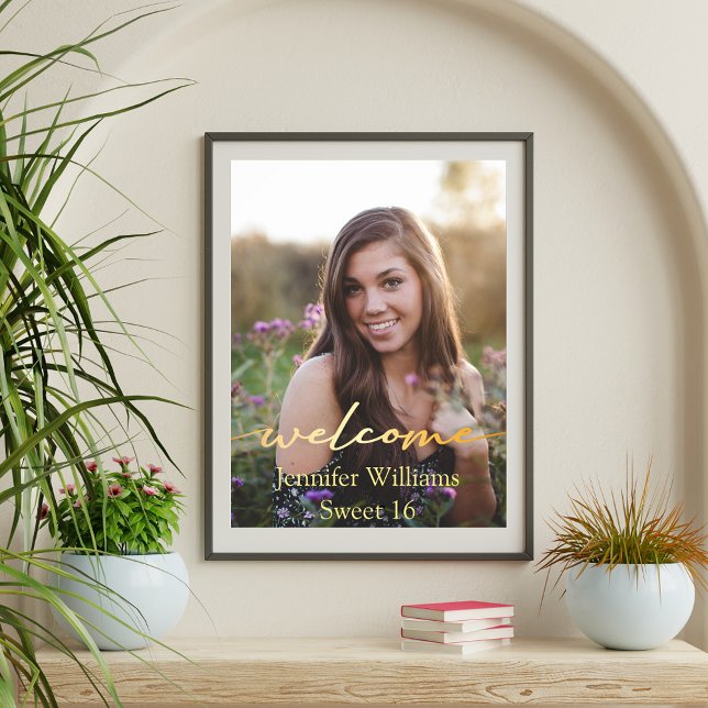 Modernes, goldfarbenes Begrüßungszeichen 16 Foto Poster (Von Creator hochgeladen)