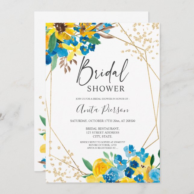 Modernes goldfarbenes Brautparty Einladung (Vorne/Hinten)