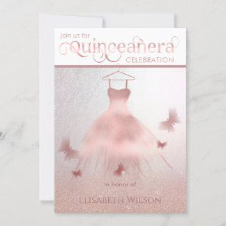 Modernes Goldkleid der Rose Quinceañera Einladung