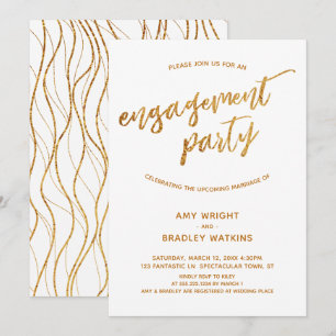 Modernes Goldrand-Handschriften auf weißer Verlobu Einladung