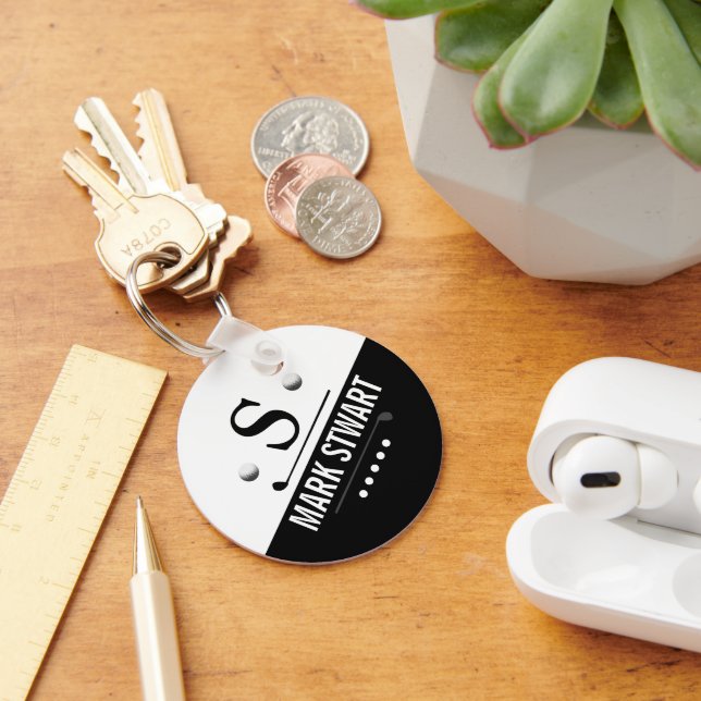 Modernes Golfer-Schwarz-weiß-Monogramm Schlüsselanhänger (Schreibtisch)