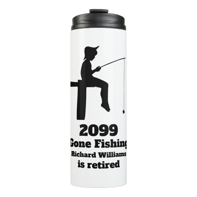 Modernes Gone Fishing - müde Sitzen Fischer Gesche Thermosbecher (Vorderseite)