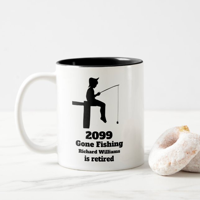 Modernes Gone Fishing - müde Sitzen Fischer Gesche Zweifarbige Tasse (Mit Donut)