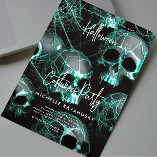 Modernes Gothic Black Aquamarin Skull Halloween-Pa Einladung