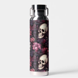 Modernes Gotisches Skull-Rosa-Blume-Muster Trinkflasche