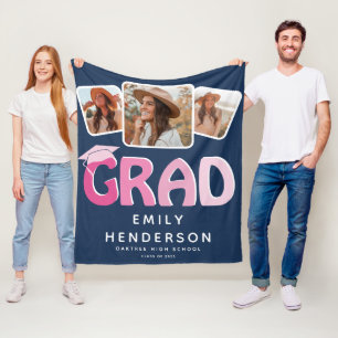 Modernes GRAD 3 x Foto Collage Abschluss Geschenk Fleecedecke