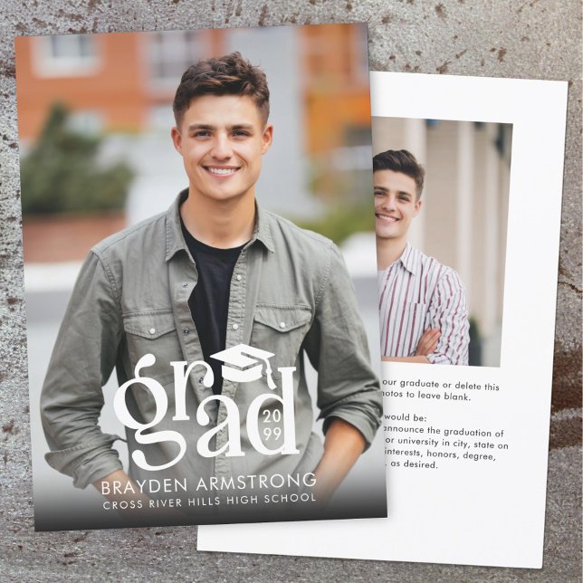 Modernes GRAD Cap 2 Foto Weiß Overlay Ankündigung (Von Creator hochgeladen)