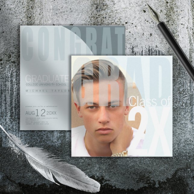 Modernes Grad Closeup Foto Blue ID897 Einladung (Von Creator hochgeladen)