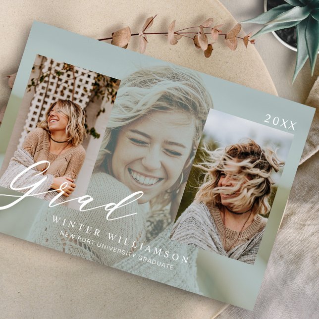 Modernes Grad-Grün-Overlay Grad Drei Foto Einladung (Von Creator hochgeladen)