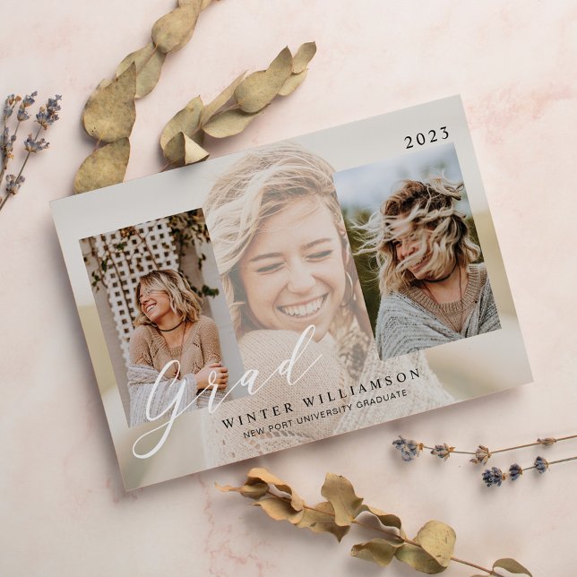 Modernes Grad-Script-Overlay Grad Drei Foto Einladung (Von Creator hochgeladen)