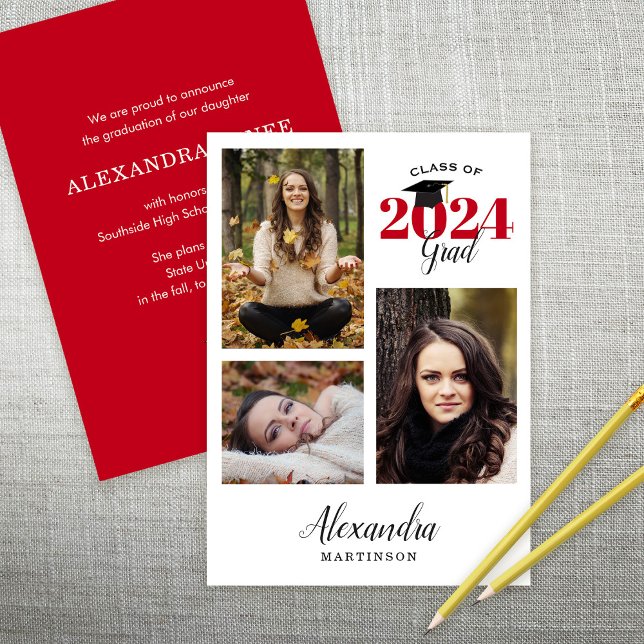 Modernes Graduate 3 Foto Abschluss Ankündigung (Von Creator hochgeladen)