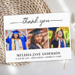 Modernes Graduate 3 Foto Personalisierter Abschlus Dankeskarte<br><div class="desc">Die Einführung unseres exquisiten personalisierten Abschlusses Dankeschön Karten, die perfekte Art, Ihre Dankbarkeit und Wertschätzung in Stil zum Ausdruck zu bringen. Die für moderne Absolventen konzipierten Karten zeichnen sich durch ein elegantes und elegantes Layout aus, das mit einer einfachen Collage aus Foto geschmückt ist. So können Sie bis zu drei...</div>