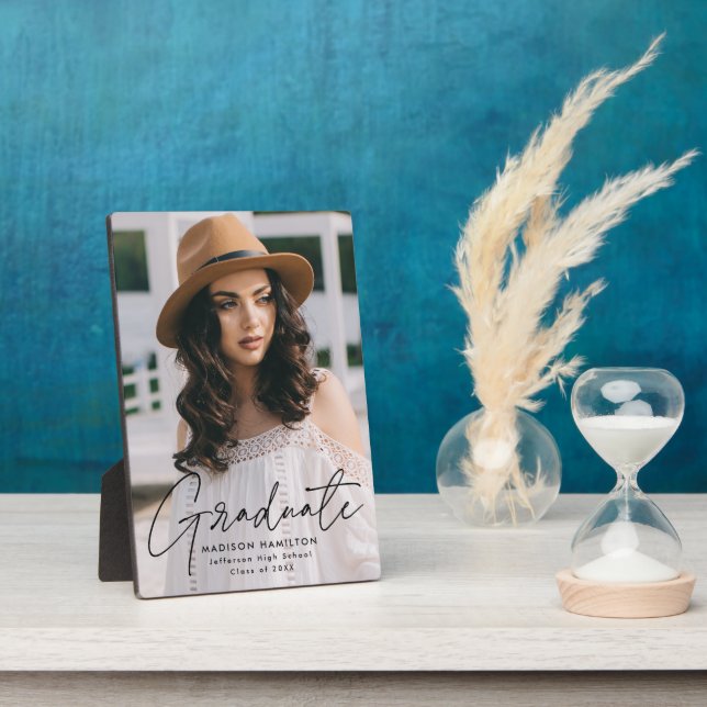 Modernes Graduate Black Script Abschluss Foto Fotoplatte (Seite)