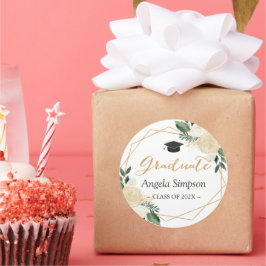 Modernes Graduate des Abschlusses "Goldene Blüte" Runder Aufkleber