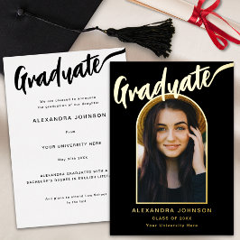 Modernes Graduate Foto Arch Calligraphy Black Gold Folieneinladung