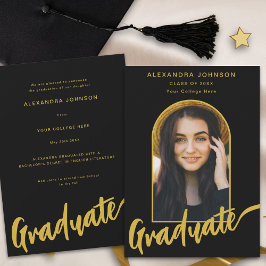 Modernes Graduate Foto Arch Gold Script Schwarz Ankündigung