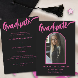 Modernes Graduate Foto Arch Pink Script Schwarz Ankündigung