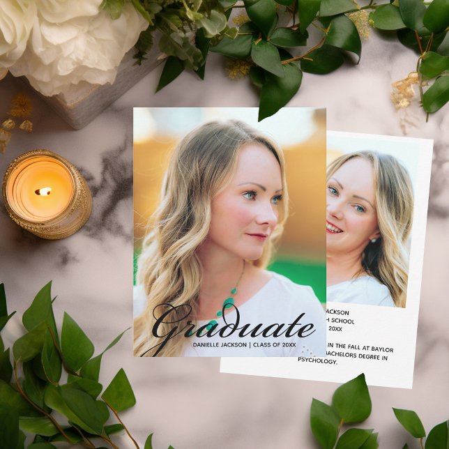 Modernes Graduate Foto Einfache Schwarze Skriptübe Ankündigung (Von Creator hochgeladen)