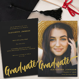 Modernes Graduate Foto Gold Script Black Ankündigung