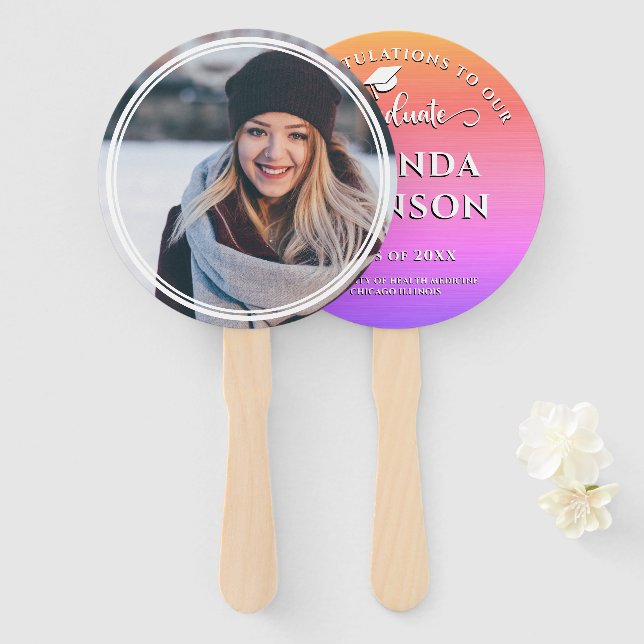 Modernes Graduate Foto Rosa Lila Abschluss Fächer (Vorne und Hinten)