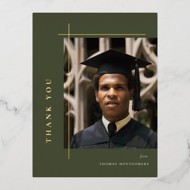 Modernes Graduate Foto Vielen Dank Folie Einladungspostkarte (Vorderseite)