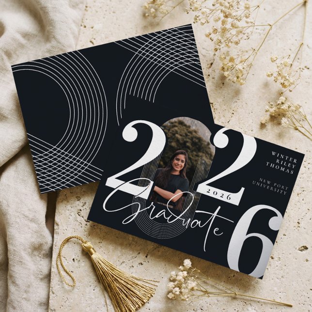 Modernes Graduate Script 2025 Concentric Arch Foto Folieneinladung (Modern Graduate Script 2026 Concentric Arch Photo Foil Invitation)