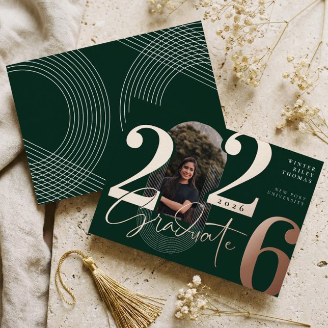 Modernes Graduate Script 2025 Concentric Arch Foto Folieneinladung (Modern Graduate Script 2026 Concentric Arch Photo Foil Invitation)