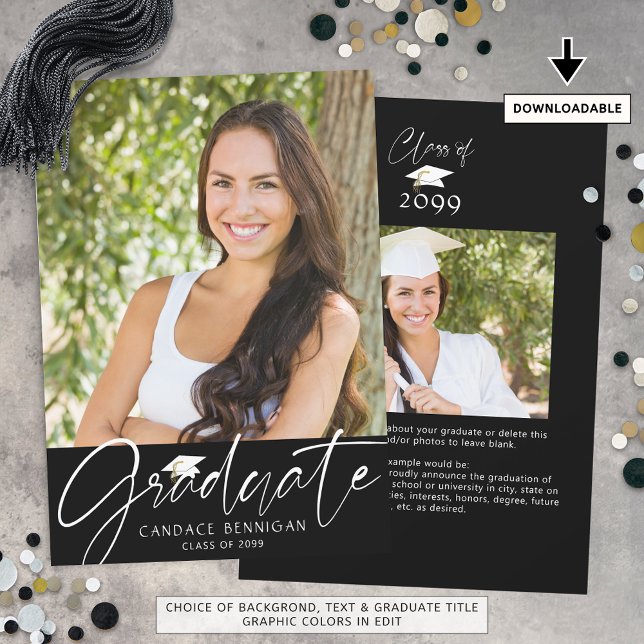 Modernes Graduate Script 2 Fotos Schwarz-weiß Ankündigung (Von Creator hochgeladen)