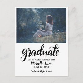 Modernes Graduate Script Save the Date Foto Postkarte