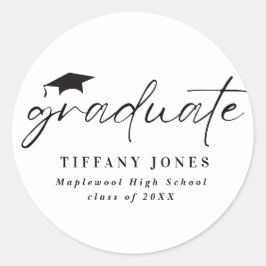 Modernes Graduate White Script 4 Fotos Abschluss Runder Aufkleber