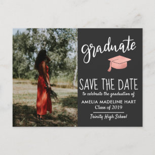 Modernes graduiertes Hut-Save the Date Foto-Grau Ankündigungspostkarte