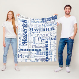 Modernes Graffiti Blue White Long Names Muster Fleecedecke