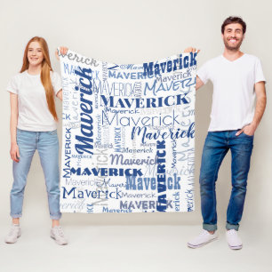 Modernes Graffiti Blue White Long Names Muster Fleecedecke