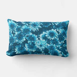 Modernes grafisches Dahlia-Muster, Indigoblau Lendenkissen