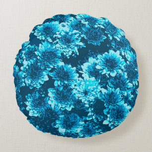 Modernes grafisches Dahlia-Muster, Indigoblau Rundes Kissen