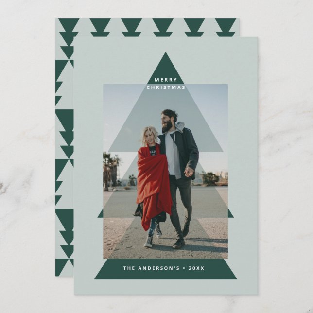Modernes grafisches Minimal-Weihnachtsbaum-Foto Feiertagskarte (Vorne/Hinten)