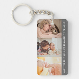 Modernes Grau 3 Foto Collage für Opa Schlüsselanhänger