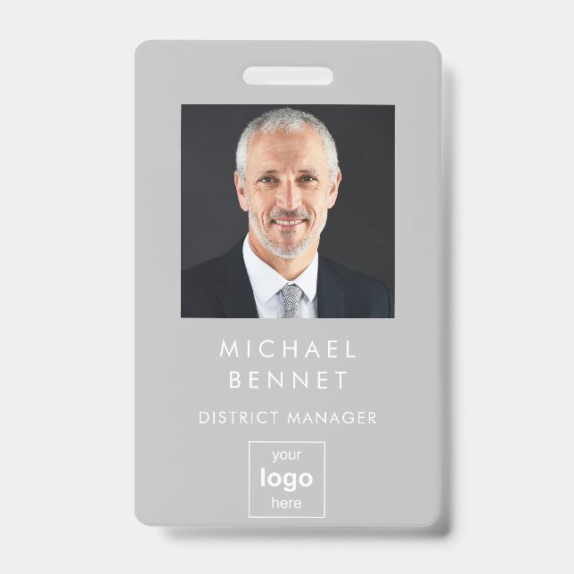 Modernes Grau Corporate Foto ID Ausweis (Vorderseite)