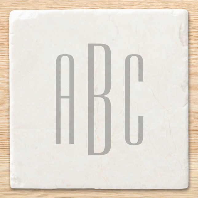 Modernes Grau-Einfach-Dreibuchstabenmonogramm Steinuntersetzer (Modern Gray Simple Three Letter Monogram Stone Coaster)
