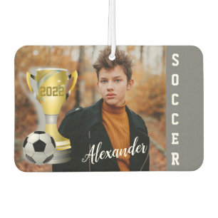 Modernes Grau-Fußball-Foto und Name für ihn Autolufterfrischer