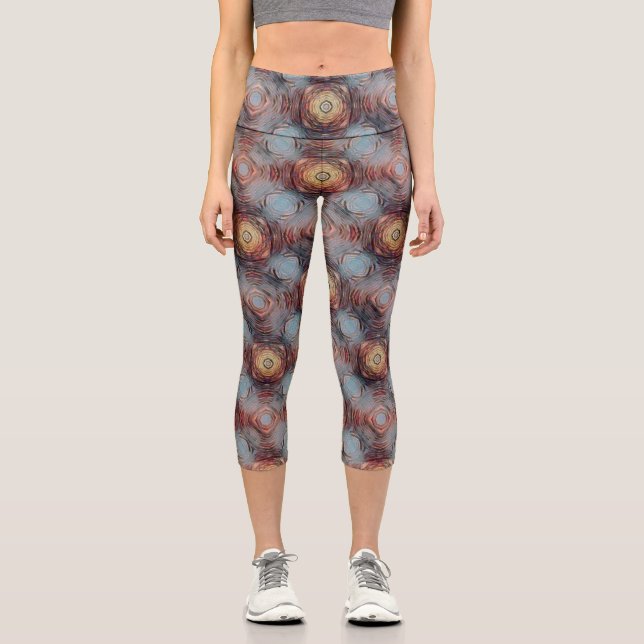Modernes, grau-gelbes Muster Capri Leggings (Vorderseite)