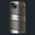 Modernes, grau-metallisches geometrisches Design iPhone 13 Hülle<br><div class="desc">Modernes,  grau geometrisch glänzendes metallisches Design. Benutzerdefiniertes Monogramm. Shine und metallic look sind eine digitale Illusion und kein echter Glanz.</div>