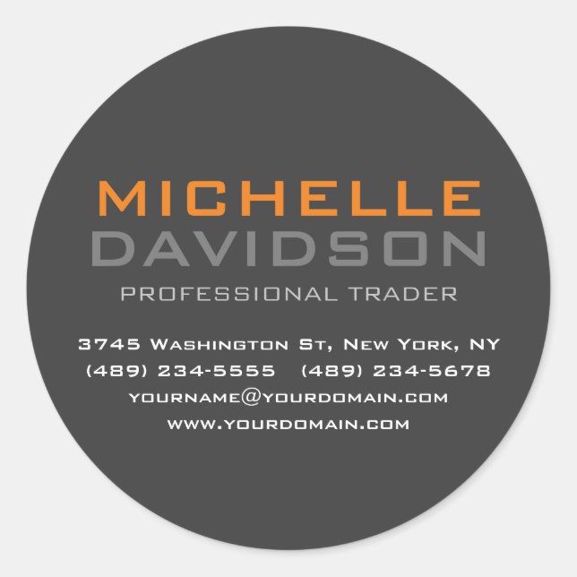 Modernes, grau-orangefarbenes, feines, Minimalisti Runder Aufkleber (Vorderseite)