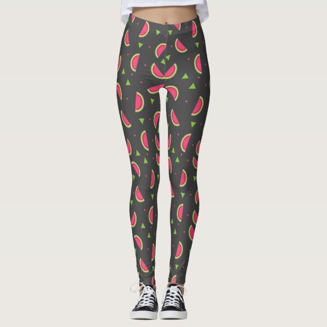 Modernes, grau-rosa Melon-Fruchtmuster Leggings (Vorderseite)