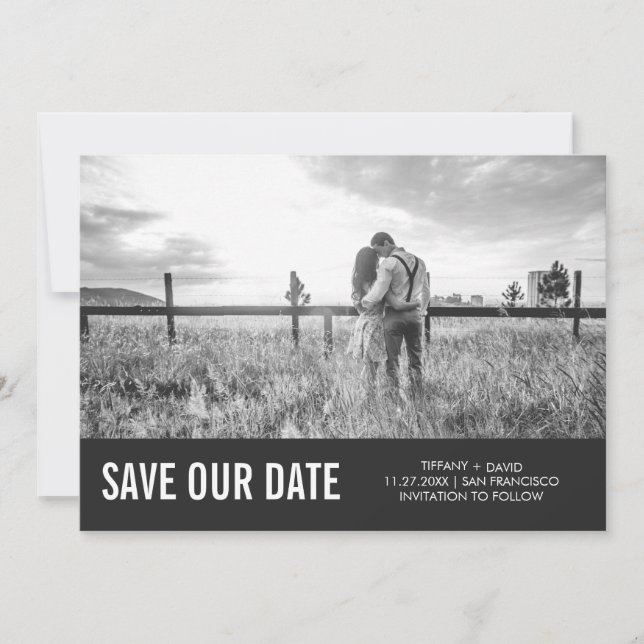 Modernes Grau Save the Date mit Foto (Vorderseite)
