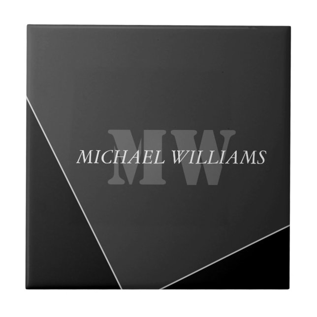 Modernes Grau-Schwarz-Monogramm Fliese (Vorderseite)