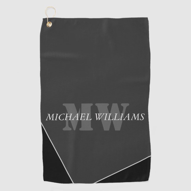 Modernes Grau-Schwarz-Monogramm Golfhandtuch (Vorderseite)