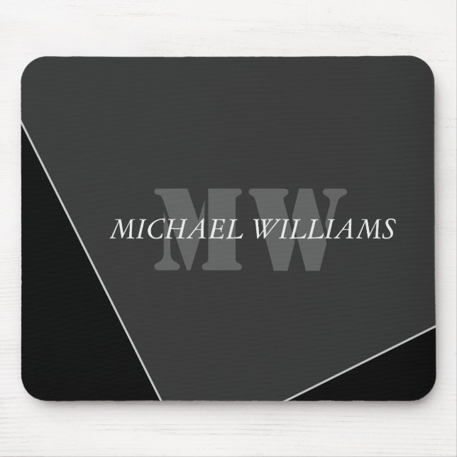 Modernes Grau-Schwarz-Monogramm Mousepad (Vorne)